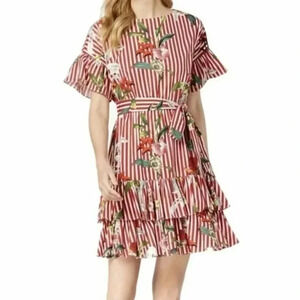 Julia Jordan Striped Floral Red Dress